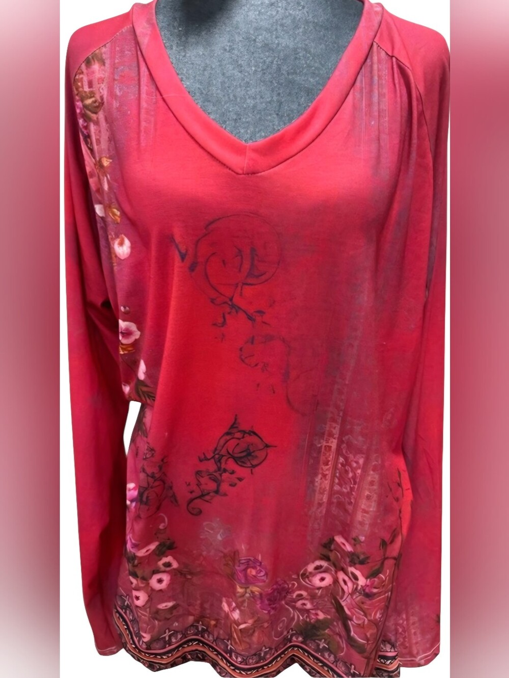 Coral Pink Floral Long-Sleeve Top
